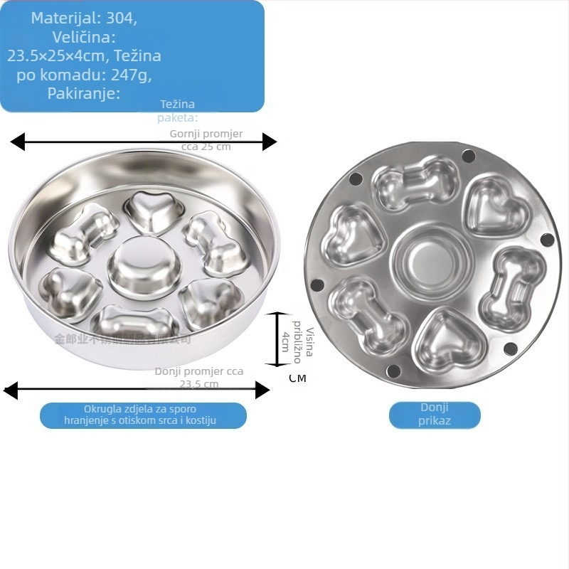 Posuda za sporo hranjenje kućnih ljubimaca, od 304 nehrđajućeg čelika, protuklizna, jednostavna za čišćenje, otporna na grizanje, sprječava gušenje mačaka i pasa