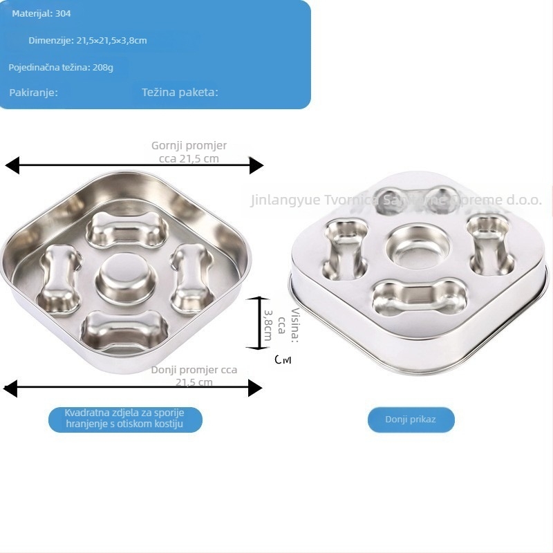 Posuda za sporo hranjenje kućnih ljubimaca, od 304 nehrđajućeg čelika, protuklizna, jednostavna za čišćenje, otporna na grizanje, sprječava gušenje mačaka i pasa