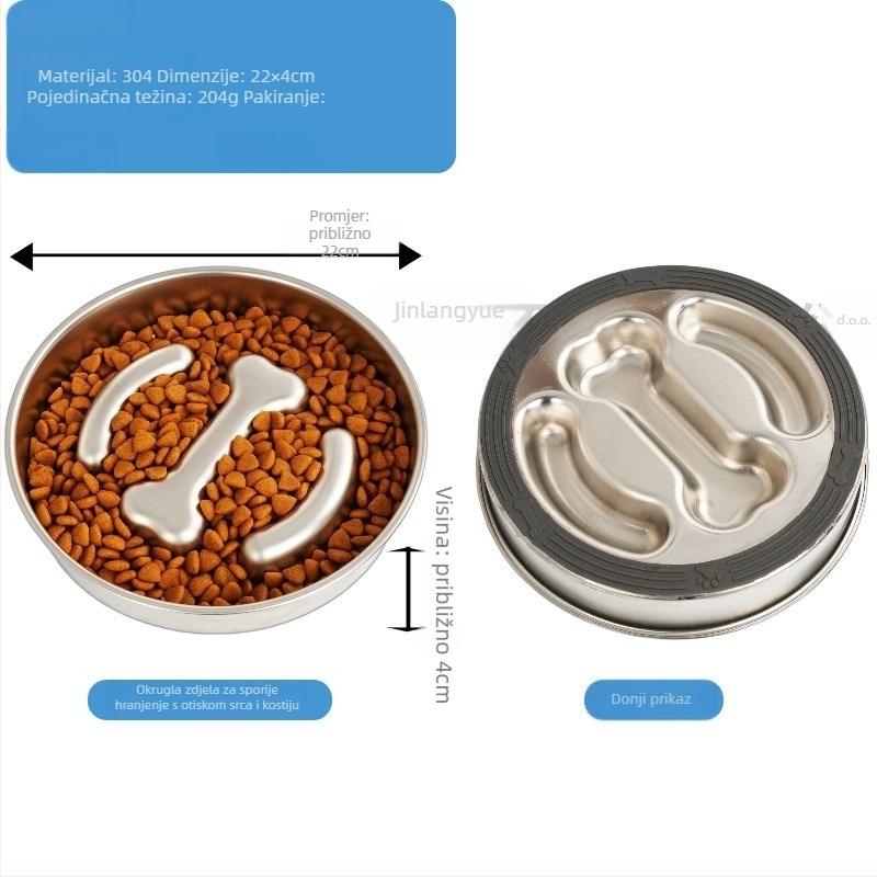 Posuda za sporo hranjenje kućnih ljubimaca, od 304 nehrđajućeg čelika, protuklizna, jednostavna za čišćenje, otporna na grizanje, sprječava gušenje mačaka i pasa