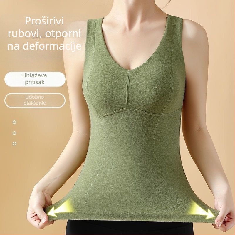 Ženski termalni prsluk s ugrađenim grudnim košaricama, najlon materijal, baršunasta podstava, dvostruki sloj, antistatčan.