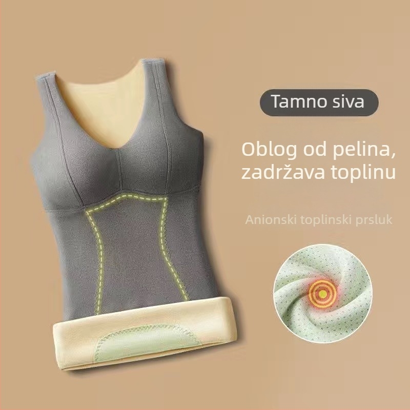 Ženski termalni prsluk s ugrađenim grudnim košaricama, najlon materijal, baršunasta podstava, dvostruki sloj, antistatčan.