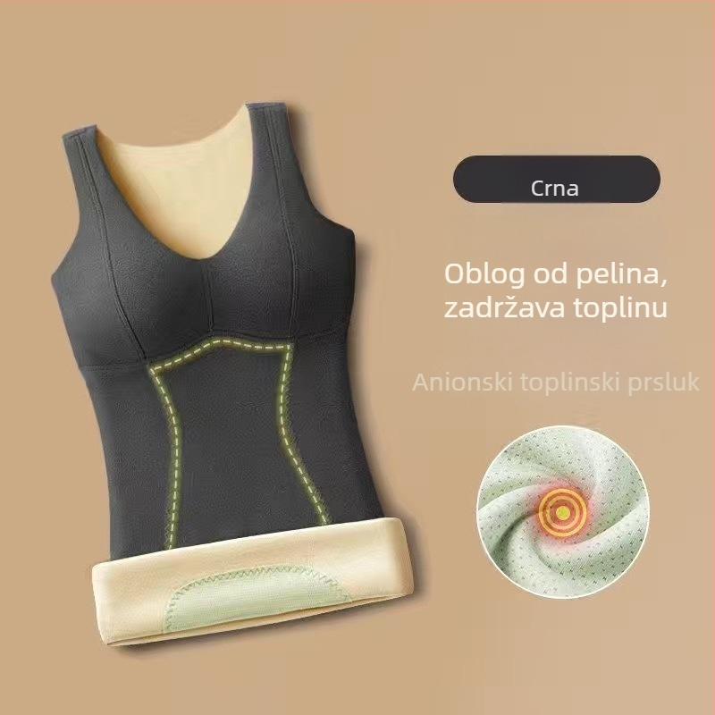 Ženski termalni prsluk s ugrađenim grudnim košaricama, najlon materijal, baršunasta podstava, dvostruki sloj, antistatčan.