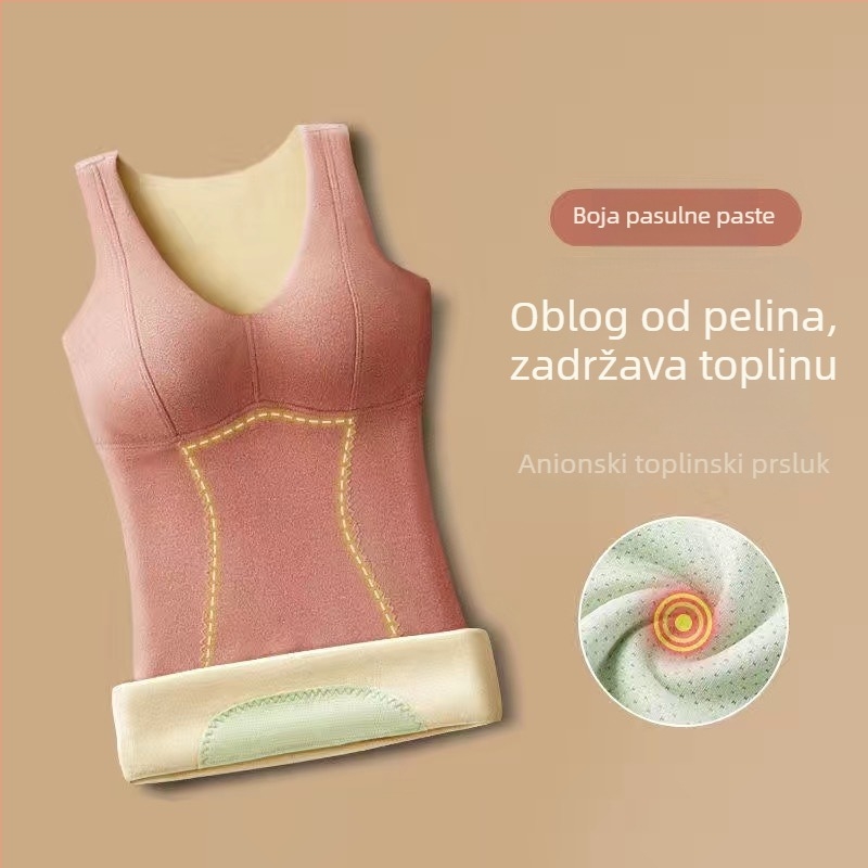 Ženski termalni prsluk s ugrađenim grudnim košaricama, najlon materijal, baršunasta podstava, dvostruki sloj, antistatčan.