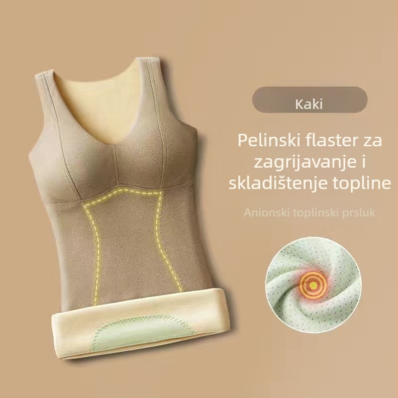 Ženski termalni prsluk s ugrađenim grudnim košaricama, najlon materijal, baršunasta podstava, dvostruki sloj, antistatčan.