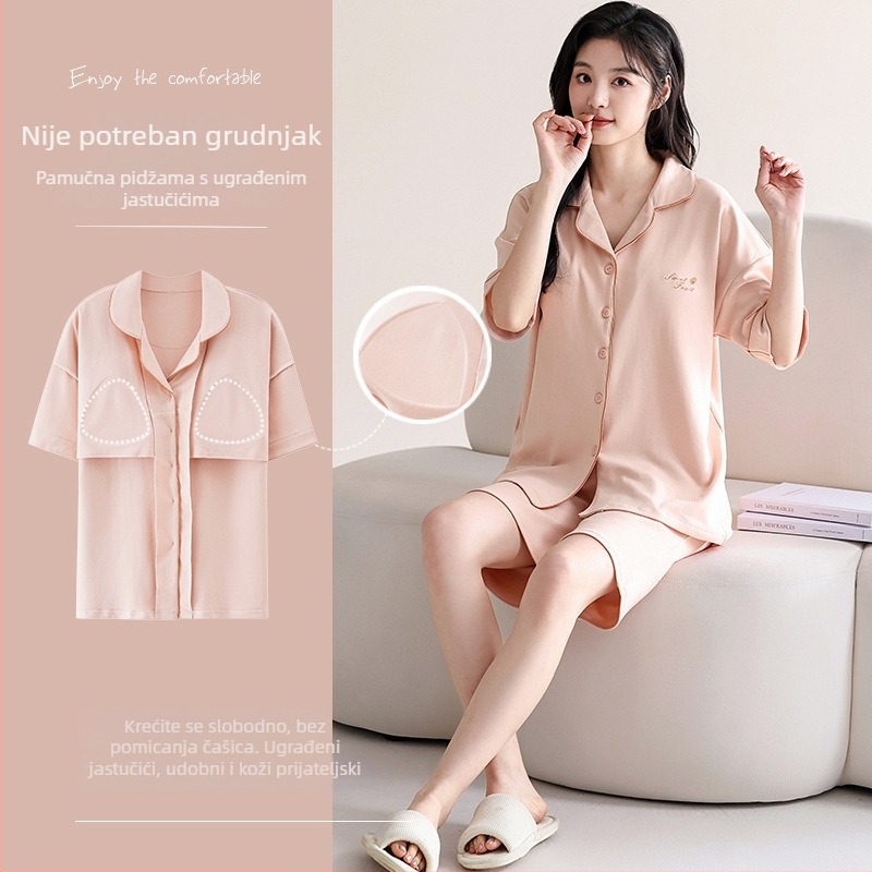 Ženski pamučni set pidžame – lagani kardigan s kratkim rukavima i šorcevima, 100% pamuk, lagan i udoban