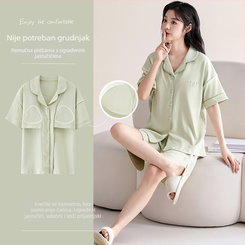 Ženski pamučni set pidžame – lagani kardigan s kratkim rukavima i šorcevima, 100% pamuk, lagan i udoban