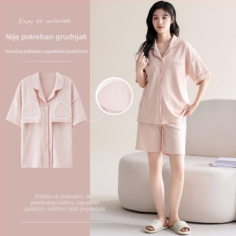 Ženski pamučni set pidžame – lagani kardigan s kratkim rukavima i šorcevima, 100% pamuk, lagan i udoban