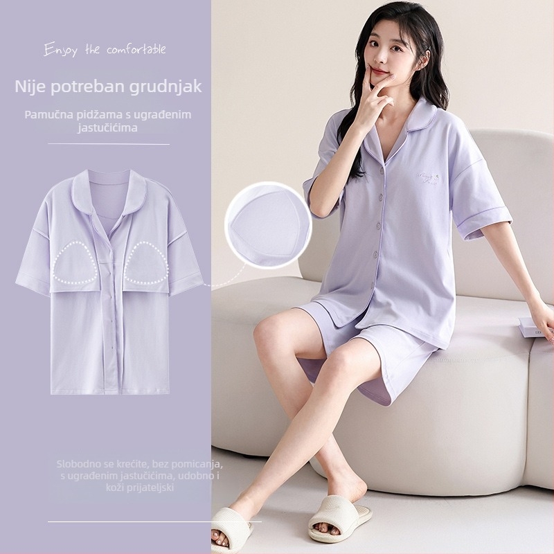 Ženski pamučni set pidžame – lagani kardigan s kratkim rukavima i šorcevima, 100% pamuk, lagan i udoban