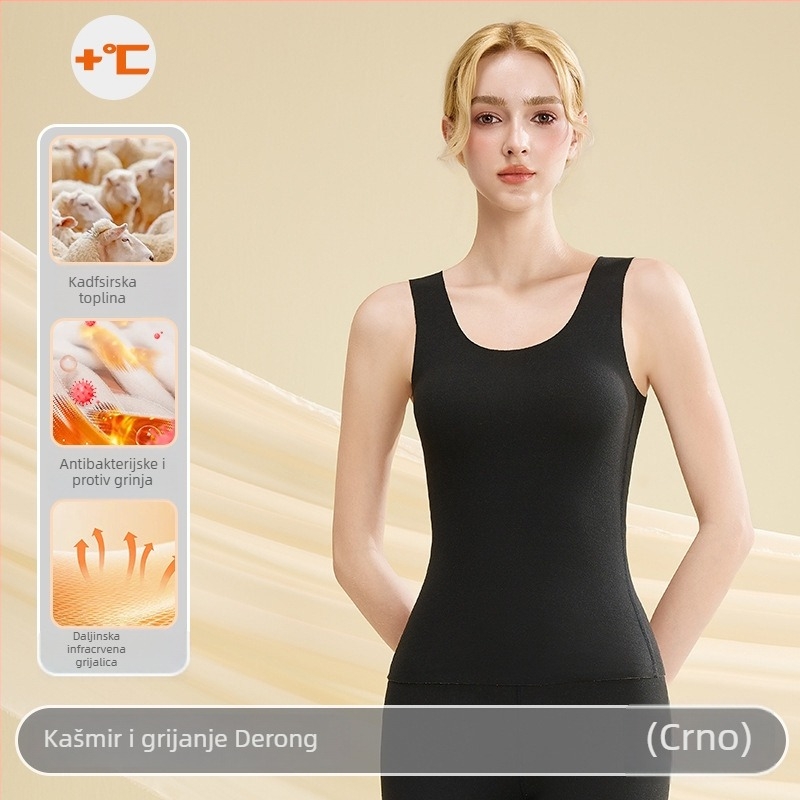 Ženski kašmirski termoski prsluk - okrugli vrat, bezšivni dizajn, jednovrstna tkanina, gustoća tkanja 251–300 g/m², može se nositi kao bazni sloj ili vanjski sloj