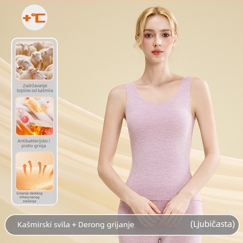 Ženski kašmirski termoski prsluk - okrugli vrat, bezšivni dizajn, jednovrstna tkanina, gustoća tkanja 251–300 g/m², može se nositi kao bazni sloj ili vanjski sloj