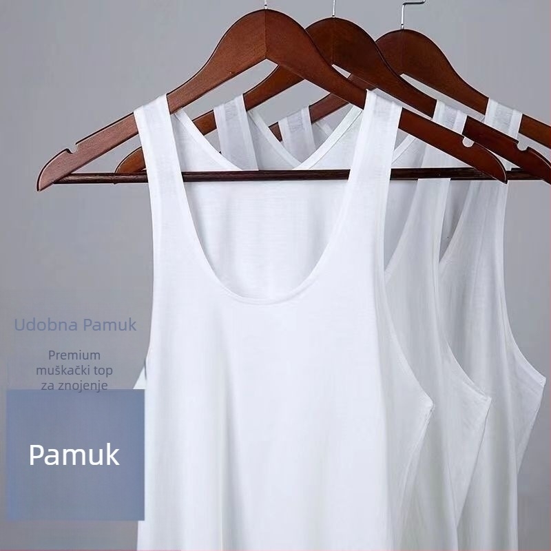Muški pamukasti tank top s kratkim rukavima, uski kroj, uzorak reklamnog logotipa, fliteri, ljeto 2023