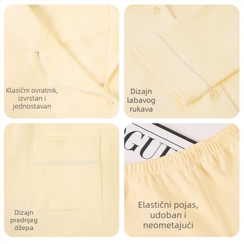 Ženski set pidžama od 100% pamuka, debeo materijal, dugi rukavi i dugi hlače, za jesen/zimu – udoban za dom i nošenje vani