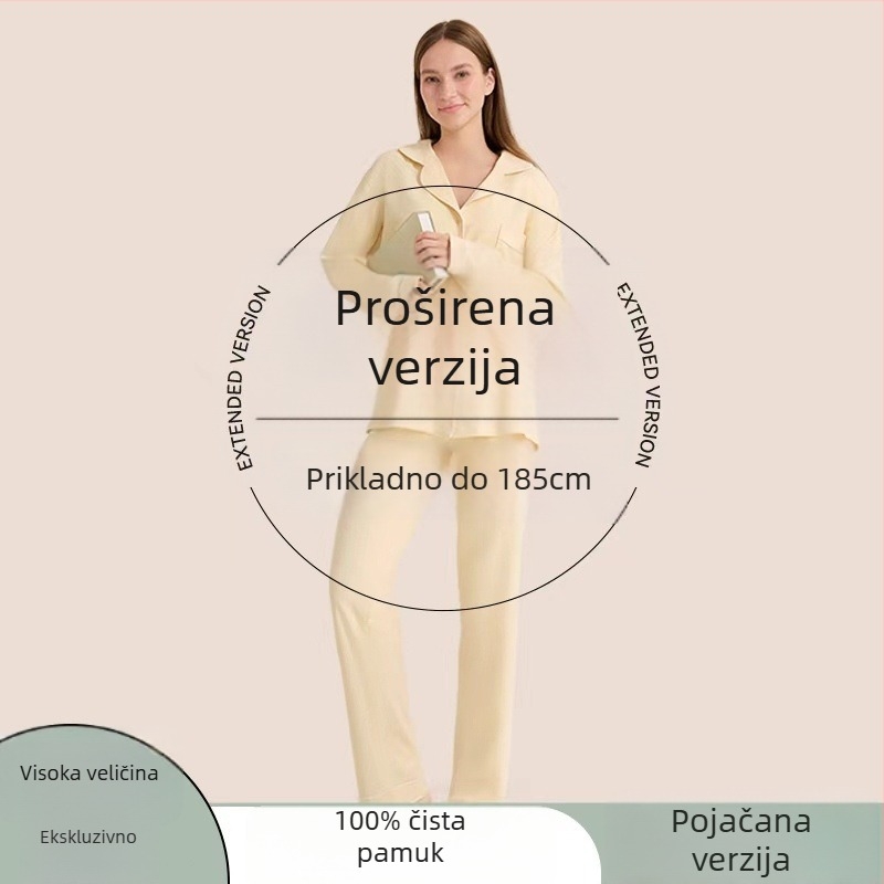 Ženski set pidžama od 100% pamuka, debeo materijal, dugi rukavi i dugi hlače, za jesen/zimu – udoban za dom i nošenje vani