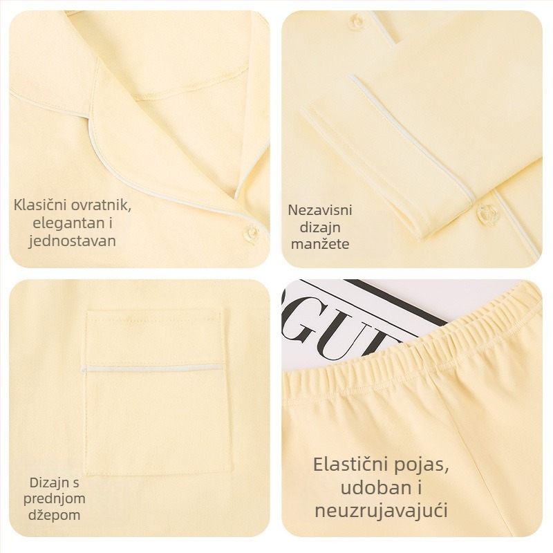 Ženski set pidžama od 100% pamuka, debeo materijal, dugi rukavi i dugi hlače, za jesen/zimu – udoban za dom i nošenje vani