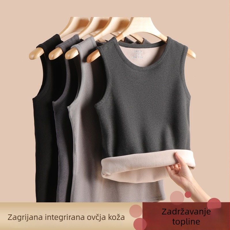 Muška termalna vesta, baršunasti premaz, ekstra debeli poliester 401–500 g/m², okrugli ovratnik, pulover stil