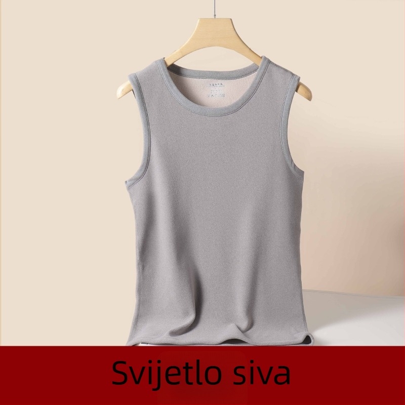 Muška termalna vesta, baršunasti premaz, ekstra debeli poliester 401–500 g/m², okrugli ovratnik, pulover stil