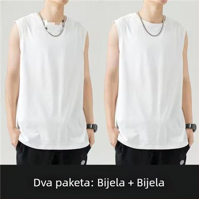 Bez rukava pamučna majica, opušten kroj, logotip tisak, 96% pamuk