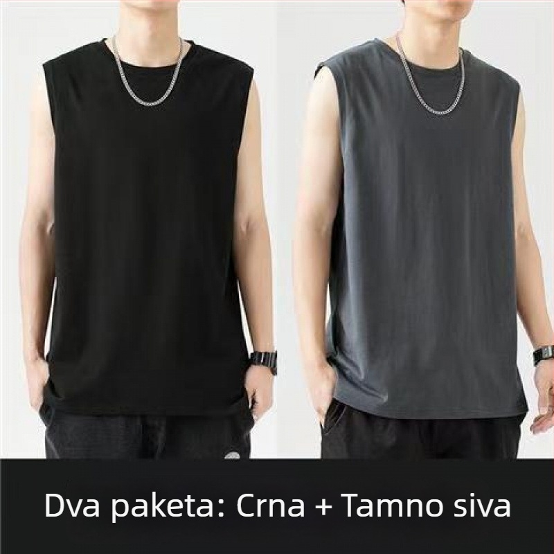 Bez rukava pamučna majica, opušten kroj, logotip tisak, 96% pamuk