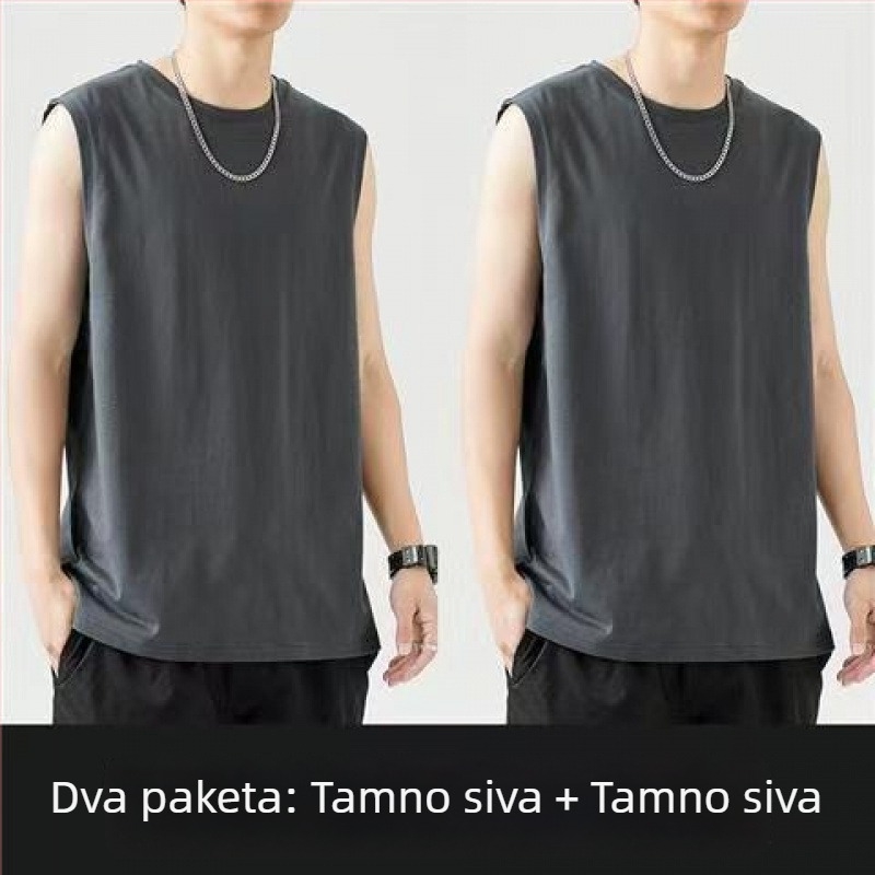 Bez rukava pamučna majica, opušten kroj, logotip tisak, 96% pamuk