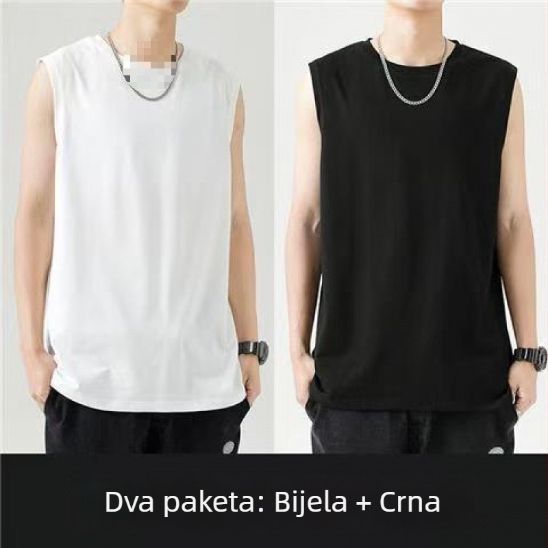 Bez rukava pamučna majica, opušten kroj, logotip tisak, 96% pamuk