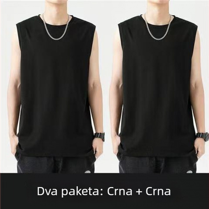 Bez rukava pamučna majica, opušten kroj, logotip tisak, 96% pamuk