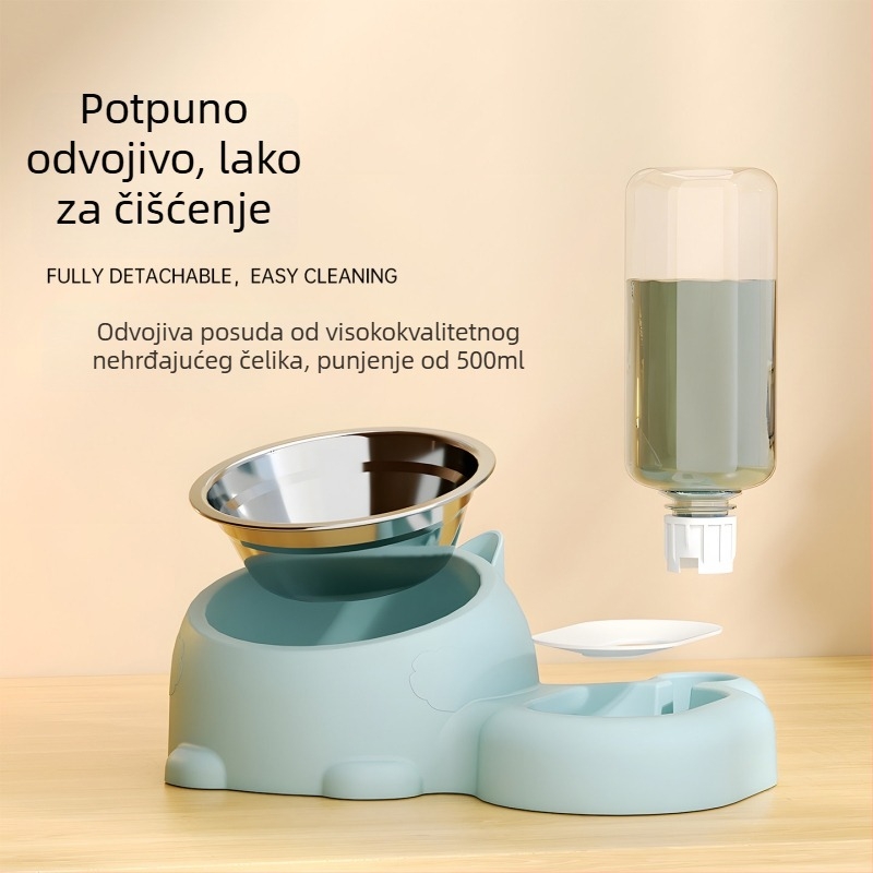 Dvostruka posuda za kućne ljubimce s automatskim dozačem vode za mačke i pse, podijeljeno tijelo, težina 1 kg, nije odvojiva, bez podrške aplikacije