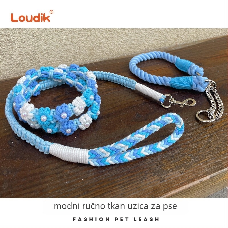 Ručna pletena ogrlica za pse, materijal poliester-bavlna, pogodna za male i srednje pse