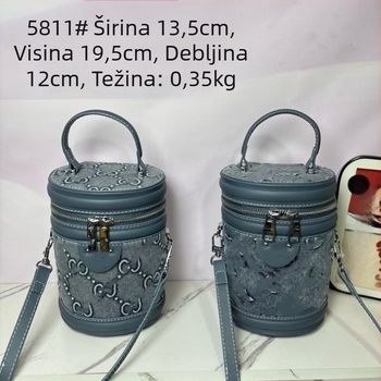 Casual PU denim cilindrična torbica sa zipom, podloga od poliestera, jedna naramnica, za dnevnu uporabu, Zima 2025