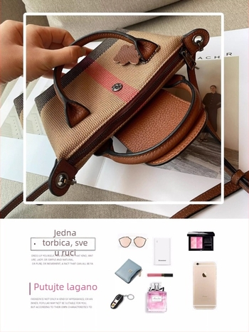 Muqu ženska torbica od platna crossbody – horizontalni kvadratni oblik, zatvaranje poklopcem, unutarnja džep za telefon, s unutarnjim slojem
