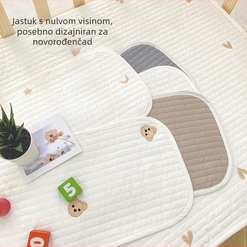 Novorođeni jastuk za ravnu glavu, korejskog stila, kvilti, 100% pamuk, punilo Kapok, pravokutni oblik, visina jastuka 1-5 cm