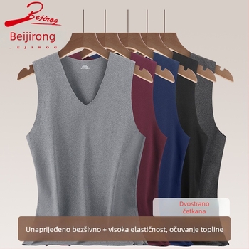 Muški termalni bezšivni prsluk, V-izrez, pulover-stil, jednoslojni, debela poliester tkanina 201–250 g/m²