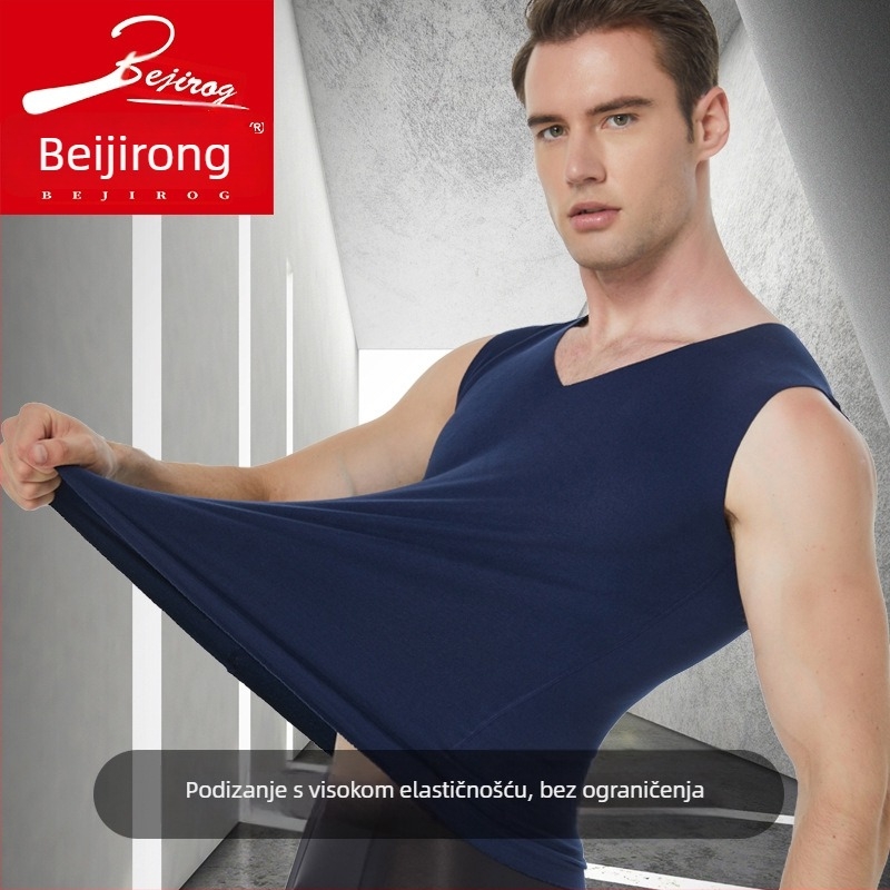 Muški termalni bezšivni prsluk, V-izrez, pulover-stil, jednoslojni, debela poliester tkanina 201–250 g/m²
