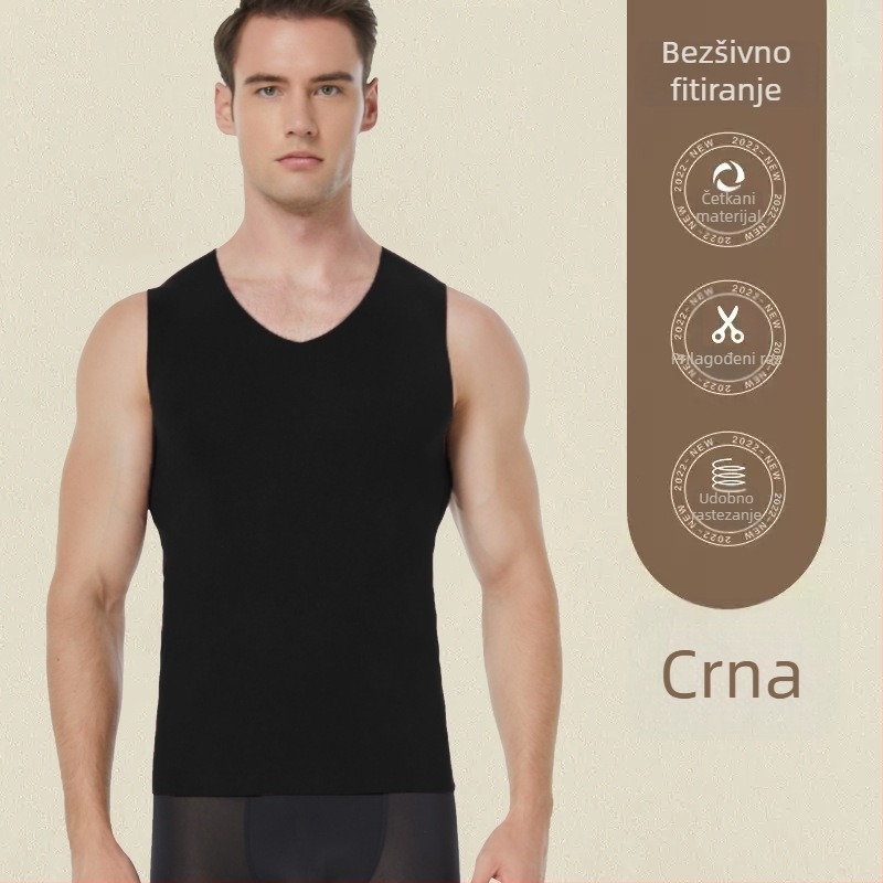 Muški termalni bezšivni prsluk, V-izrez, pulover-stil, jednoslojni, debela poliester tkanina 201–250 g/m²