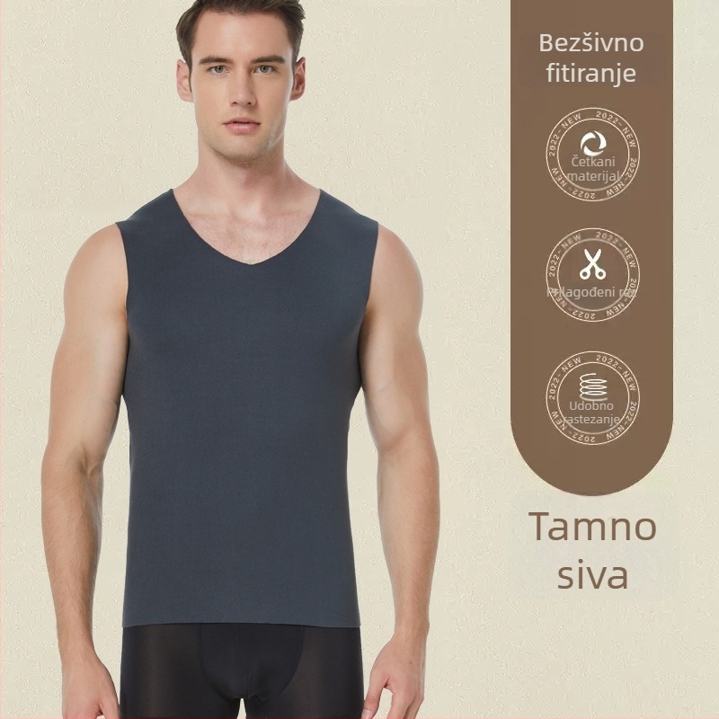 Muški termalni bezšivni prsluk, V-izrez, pulover-stil, jednoslojni, debela poliester tkanina 201–250 g/m²