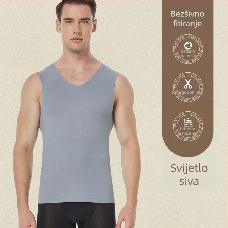 Muški termalni bezšivni prsluk, V-izrez, pulover-stil, jednoslojni, debela poliester tkanina 201–250 g/m²