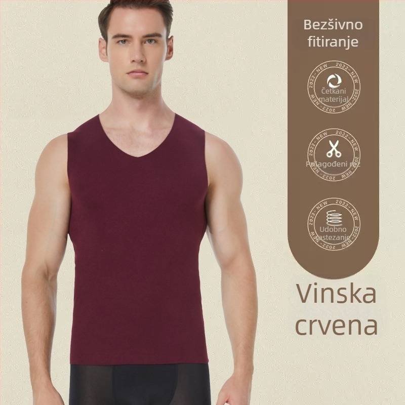 Muški termalni bezšivni prsluk, V-izrez, pulover-stil, jednoslojni, debela poliester tkanina 201–250 g/m²