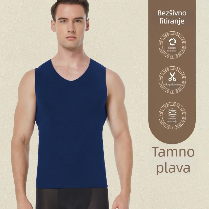 Muški termalni bezšivni prsluk, V-izrez, pulover-stil, jednoslojni, debela poliester tkanina 201–250 g/m²