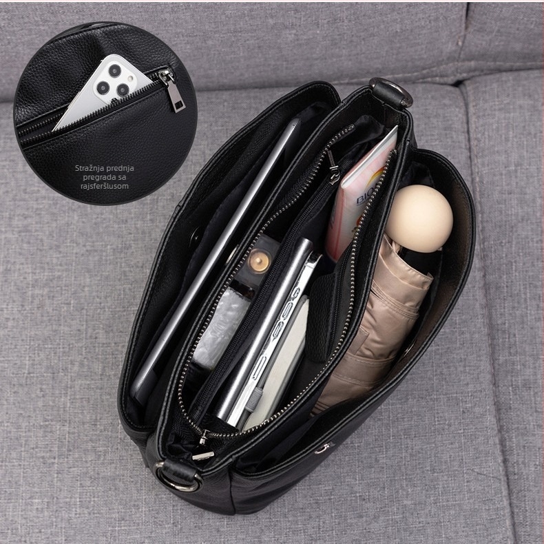 Boston torba od prave kože, koža prvog sloja, unutarnji džepovi sa zatvaračem, crossbody naramenica