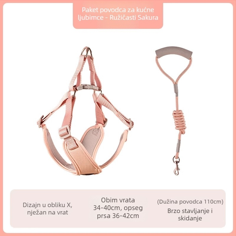 Pojas za prsa psa — poliester, prozračan, mekan, otporan na kidanje, ergonomski prilagođen