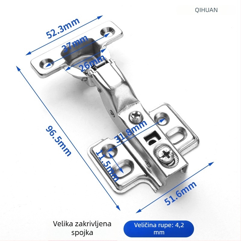Šarke za vrata ormara s hidrauličnim amortizatorom za tiho otvaranje, niklani hladno valjani čelik, za drvena vrata/ormare