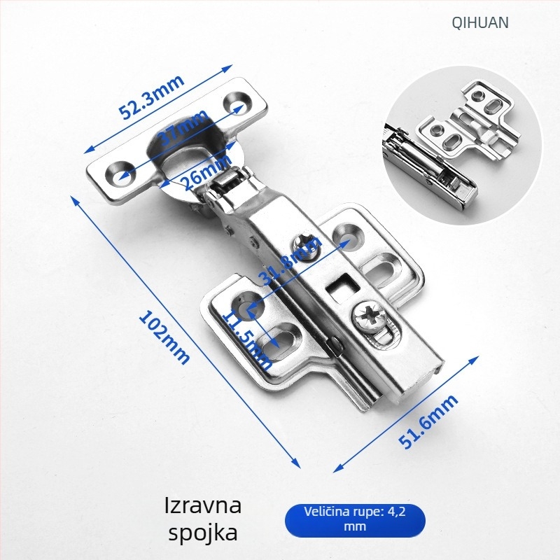 Šarke za vrata ormara s hidrauličnim amortizatorom za tiho otvaranje, niklani hladno valjani čelik, za drvena vrata/ormare