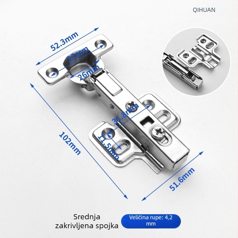 Šarke za vrata ormara s hidrauličnim amortizatorom za tiho otvaranje, niklani hladno valjani čelik, za drvena vrata/ormare