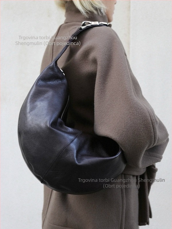 Croissant Dumpling torba s klipom za strijelu – Ulični stil, koža prvog sloja, oblik dumpling, zatvaranje na zip