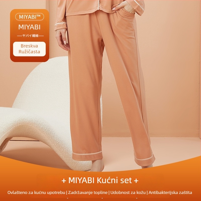 Ovitz ženski pidžama set s jastučićem za prsa – V-izrez, dugi rukav, akril, debljina 251–300 g/m2