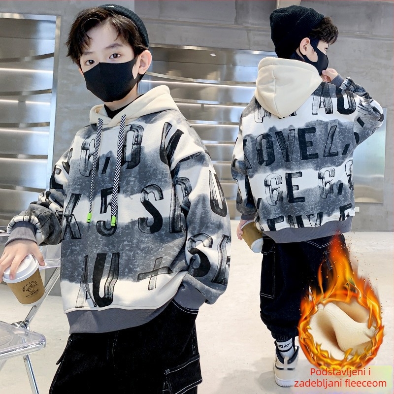 Dječja hoodie s kapuljom od flisa, 100% poliester, opušten stil, za djecu 8+ godina, jesen 2025