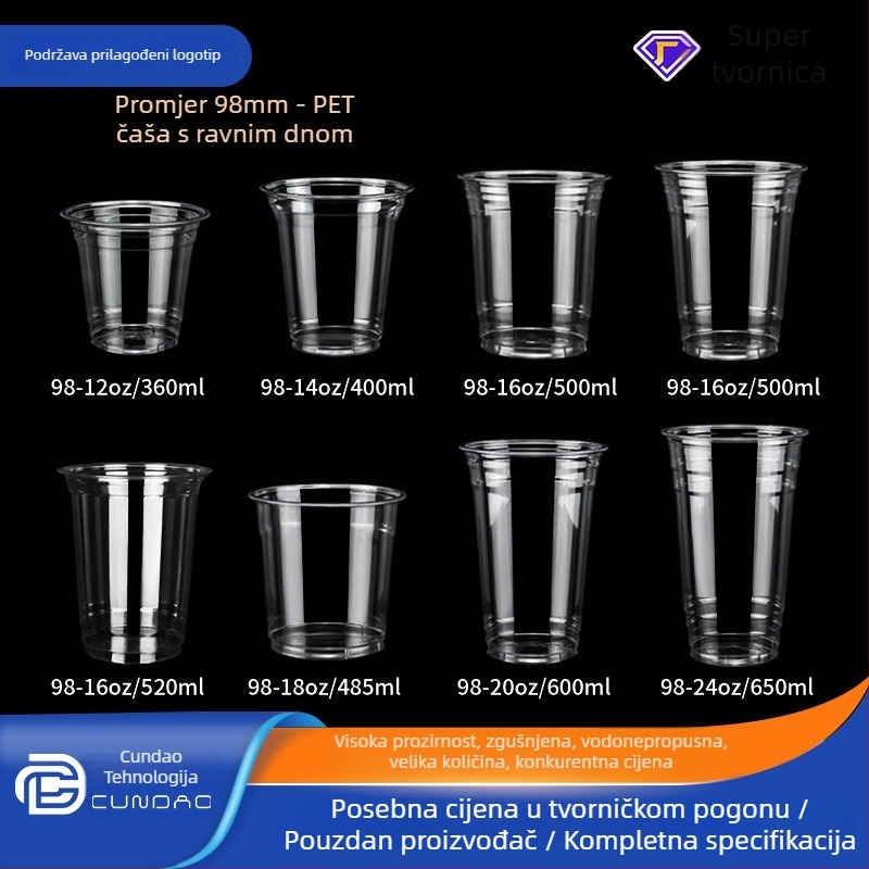 Jednokratna PET šalica za ponijeti – kava i hladna pića, 301-400 ml, prilagodljiv tisak logotipa