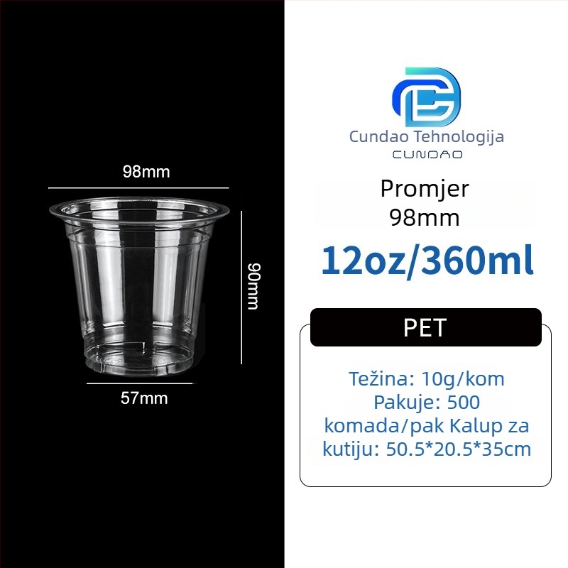 Jednokratna PET šalica za ponijeti – kava i hladna pića, 301-400 ml, prilagodljiv tisak logotipa