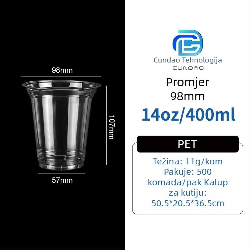 Jednokratna PET šalica za ponijeti – kava i hladna pića, 301-400 ml, prilagodljiv tisak logotipa