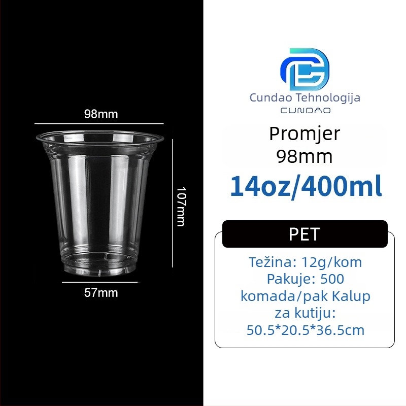 Jednokratna PET šalica za ponijeti – kava i hladna pića, 301-400 ml, prilagodljiv tisak logotipa