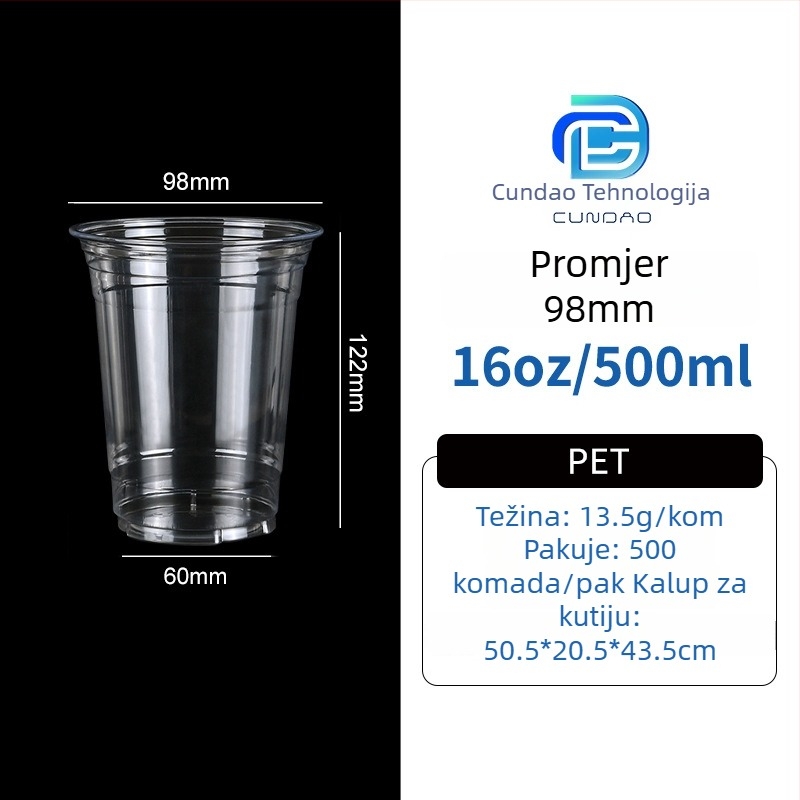 Jednokratna PET šalica za ponijeti – kava i hladna pića, 301-400 ml, prilagodljiv tisak logotipa